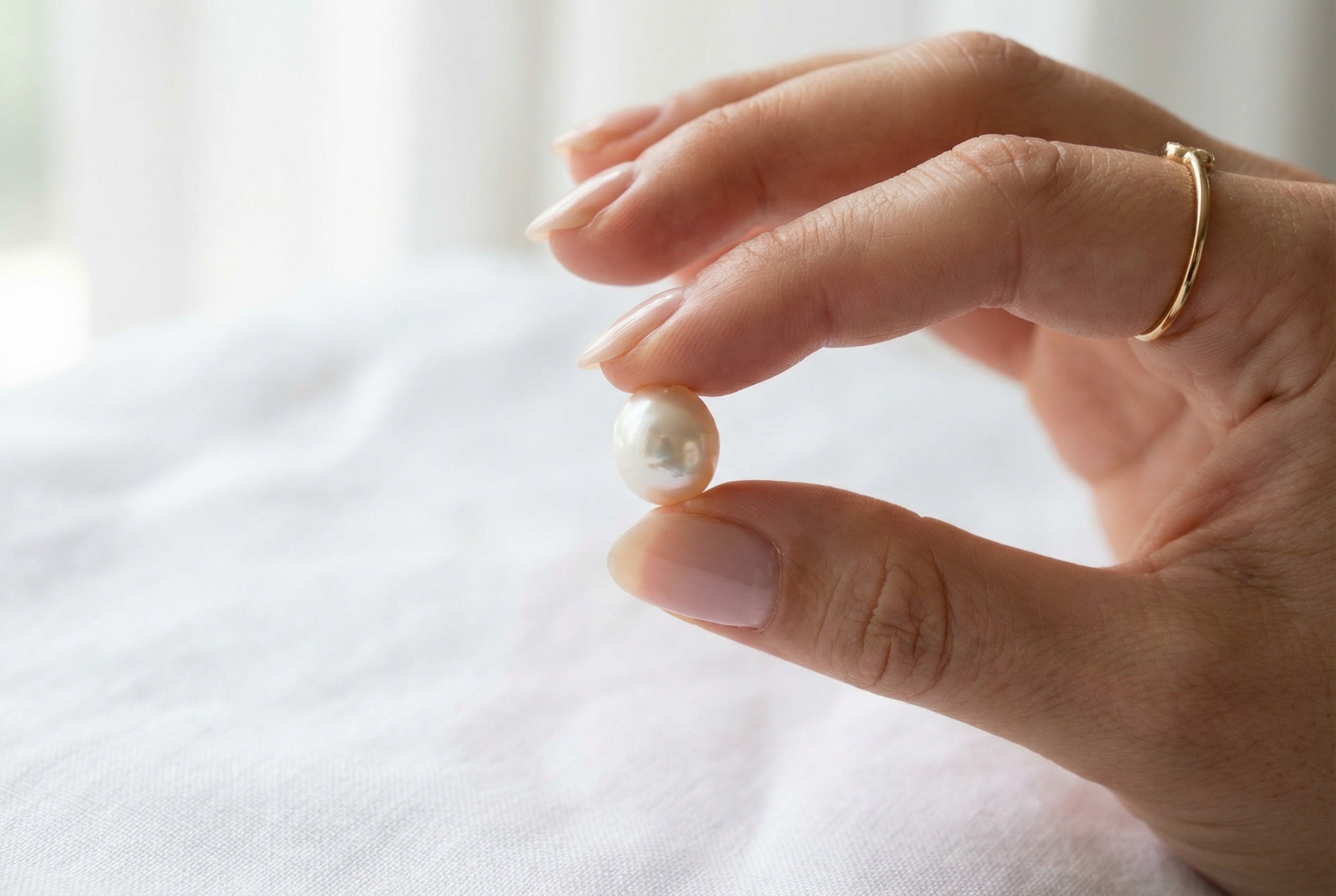 Echte Perlen erkennen - Nahaufnahme einer echten Süßwasserperle
