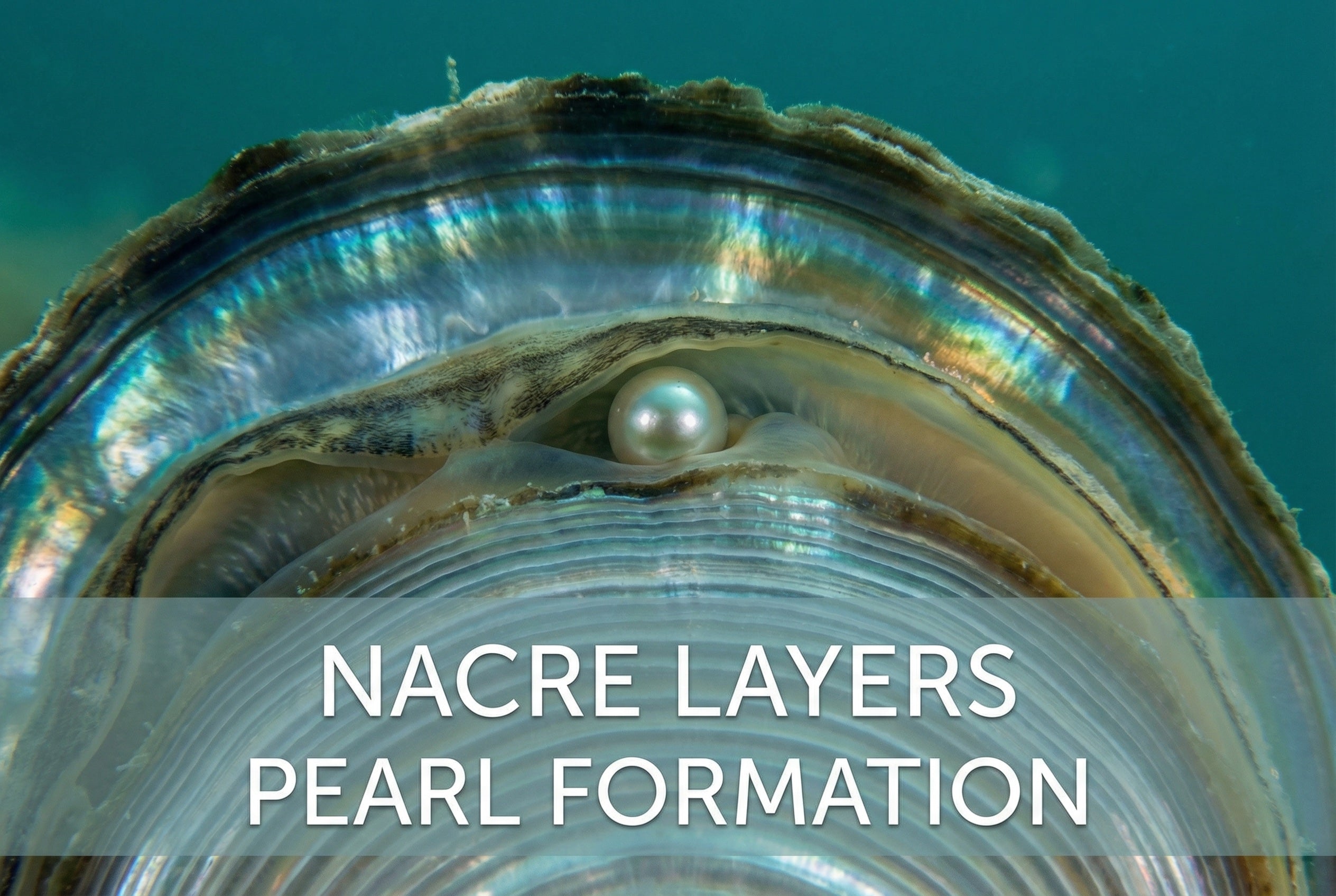 Muschel mit Perle - Nahaufnahme einer geöffneten Auster mit Perlmutt-Schichten